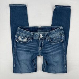 Y2K Vigoss Low Rise Skinny Slim Jeans Rhinestone Embellished 8 Grunge McBling